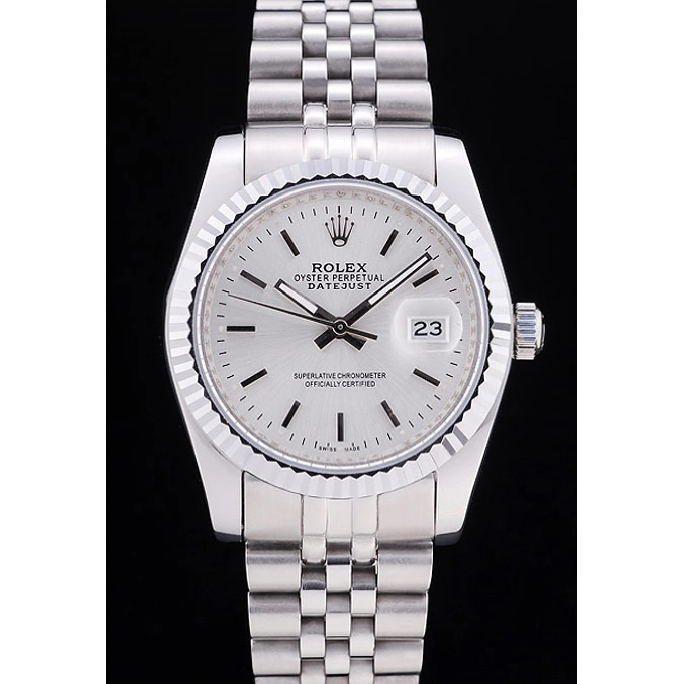 Best AAA Replica Sites 7457 Rolex Ribbed Silver Dial Datejust Bezel 0531
